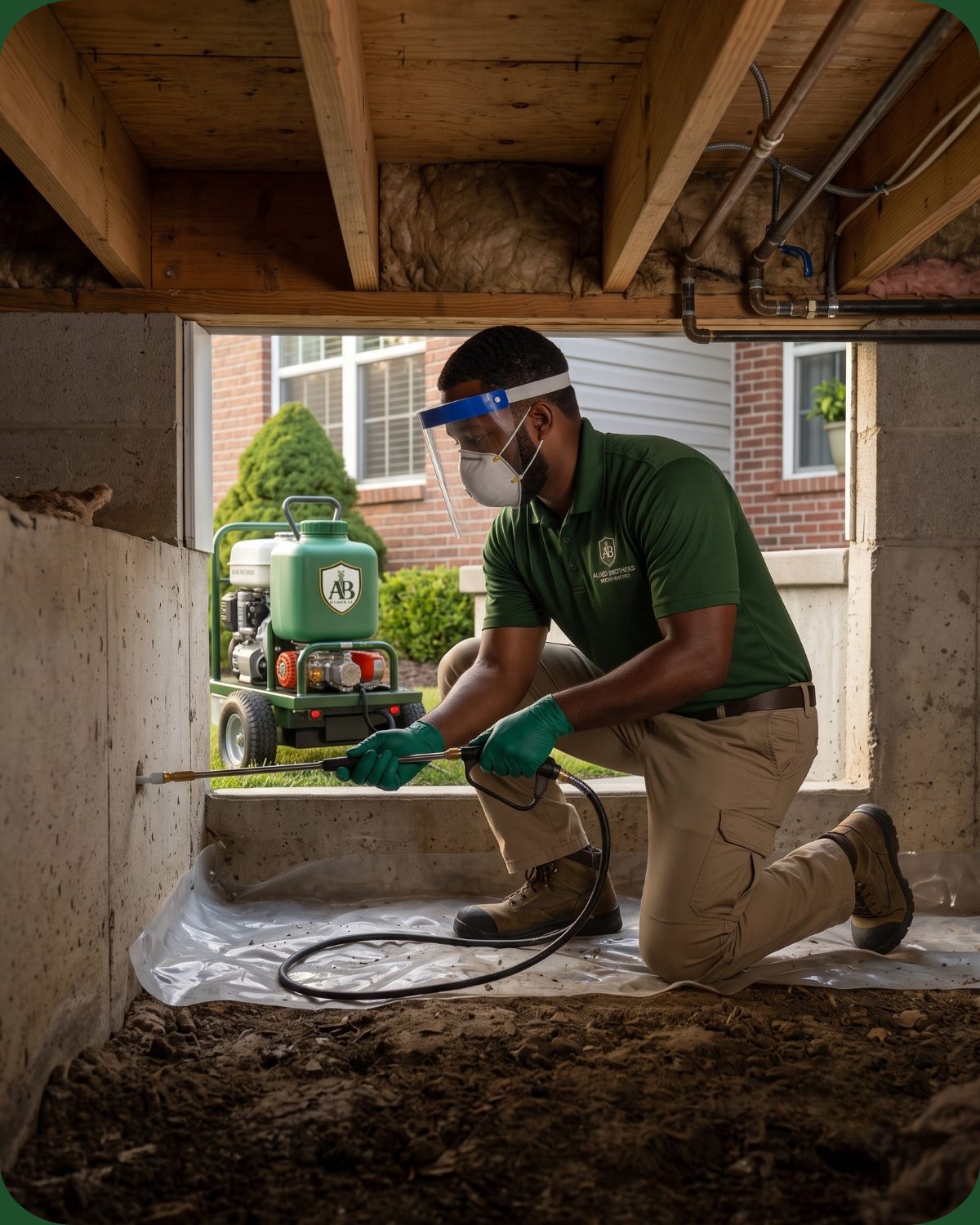 Close-up termite inspection at a home's foundation