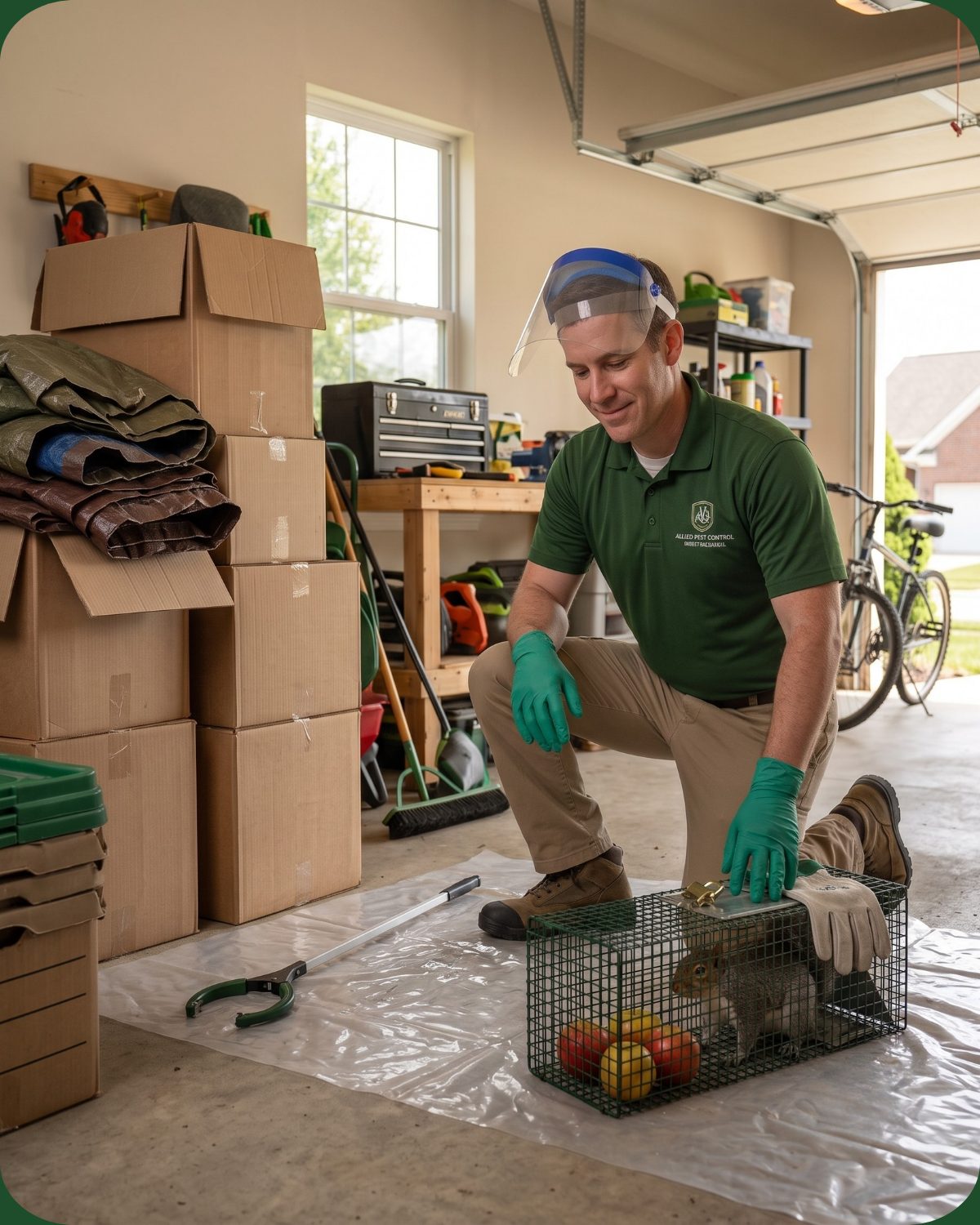 Technician safely handling a humane wildlife removal
